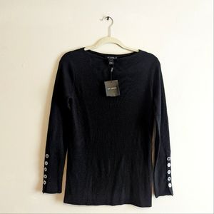 St. John Black Rib Knit Sweater Long Sleeve Buttons NWT M